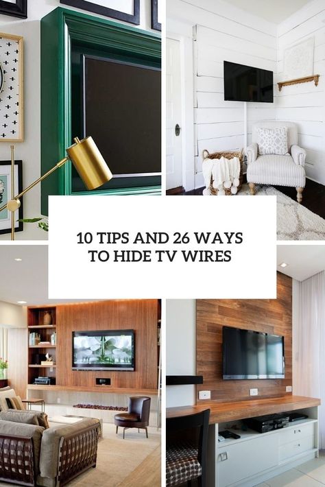 10 Tips And 26 Ways To Hide TV Wires - DigsDigs Mounted Tv Apartment, Ideas To Hide Tv Cords, Ideas To Hide Tv, Hiding Wires Mounted Tv, Tv Wire Cover, Tv Apartment, Hide Tv Cords, Hide Tv Cables, Hide Tv