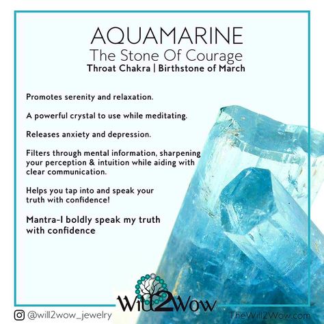 Aquamarine March's Birthstone Will2wow jewelry Stone of Courage Crystal healing Under Your Spell, Raw Aquamarine, Crystal Power, Crystals Healing Properties, Spiritual Crystals, Gemstone Meanings, Crystal Therapy, Crystal Healing Stones, Crystal Magic