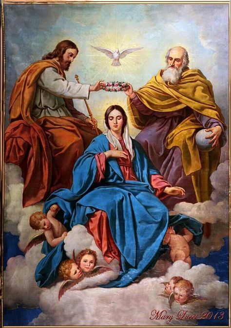 My restoration on the Coronation of the Virgin Mary in Heaven Pompeii Paintings, Bible Artwork, Mary Pictures, Virgin Mary Art, Mother Mary Images, Images Of Mary, Jesus Mary And Joseph, Jesus Christ Artwork, Jesus And Mary Pictures