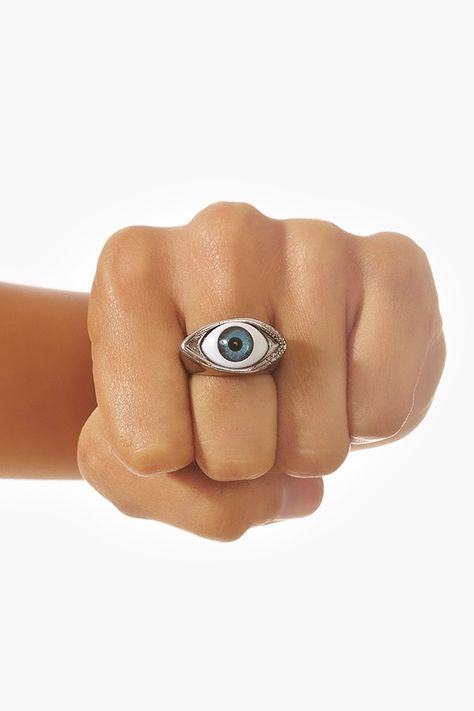 Evil Eye Ring Clay Eye, Aesthetic Eye, 1956 Chevy, Eye Ball, Ring Inspo, Ideal Wardrobe, Body Chains, Evil Eye Ring, Rings Rings