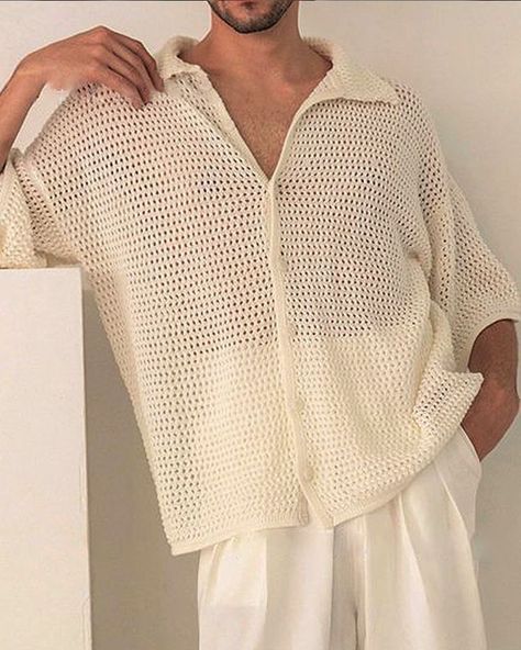 Crochet Shirt Outfit, Crochet Shirt Pattern, Style Gentleman, Crochet Men, Mens Casual Outfits Summer, Linen Shirts, Men Stylish Dress, Guys Clothing Styles, Crochet Shirt