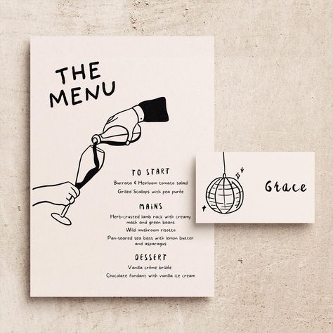 MENU PLACE CARDS Template Printable Wedding Table Decor Fun Hand Drawn Illustrated Name Card Event Dinner Handwritten Menu - Etsy UK Menu Card Design Creative, Cards Doodle, Menu Place Cards, Place Cards Template, Small Illustrations, Sketchy Style, Whimsical Doodles, Menu Card Design, Wedding Menu Cards