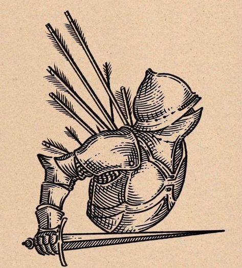 Etching Tattoo, Woodcut Tattoo, Medieval Drawings, Engraving Tattoo, Medieval Tattoo, Knight Tattoo, Old School Tattoo Designs, Black Tattoo, For Honor