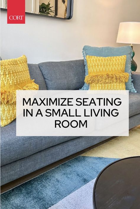 Check out our comprehensive guide to learn what kind of furniture works best in a small space, how to create seating in small living rooms, and space-saving hacks to minimize crowding Tiny Sitting Room Ideas, Sitting Room Ideas Cozy, Small Space Living Hacks, Small Space Seating, Small Sitting Areas, Sitting Arrangement, Narrow Rooms, Narrow Living Room, Space Saving Hacks