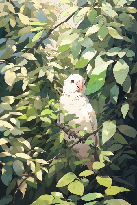 white cute parrot sits among the foliage on a sunny day Sunny Day Aesthetic, Parrot Wallpaper, Parrot Drawing, Cute Parrot, Parrot Art, Parrots Art, Day Aesthetic, Lol League Of Legends, White Bird