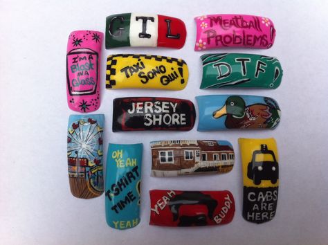 Jersey Shore hand painted nail art Jersey Shore Nail, Jersey Shore Inspired Nails, Jersey Shore Tattoo, Hand Painted Nail Art, Painted Nail Art, Jersey Shore, Mani Pedi, Spa Day, How To Do Nails