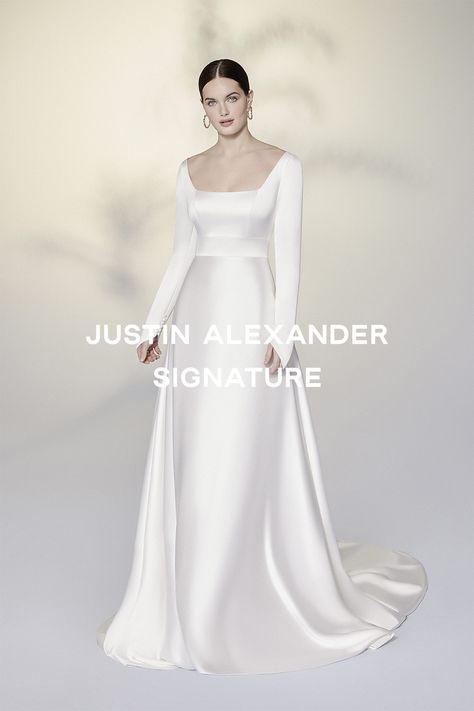 Wedding Dress With Finger Loop Sleeves, Finger Loop Sleeves, White Gloves Wedding, Gown With Gloves, Bride Stuff, Gown With Long Sleeves, Justin Alexander Signature, Fluid Movement, Tea Drinks