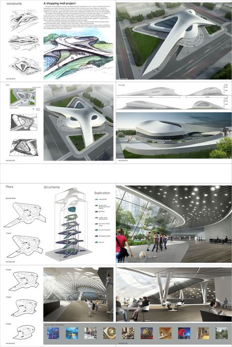 A shopping mall project on Behance Shopping Mall Building Design, Shopping Mall Concept Ideas, Shopping Center Architecture, Landscape Architecture Portfolio, Shopping Mall Design, Architecture Portfolio Layout, Shopping Mall Architecture, Architectural Presentation, Architecture Drawing Plan