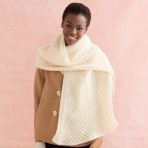 Red HeartÂ® Comfortâ„¢ Honeycomb Stitch Knit Scarf Honeycomb Scarf, Easy Scarf Knitting Patterns, Easy Knitting Patterns Free, Honeycomb Stitch, Knitted Shawl, Shawl Knitting Patterns, Shawl Patterns, Easy Knitting Patterns, Scarf Knitting Patterns