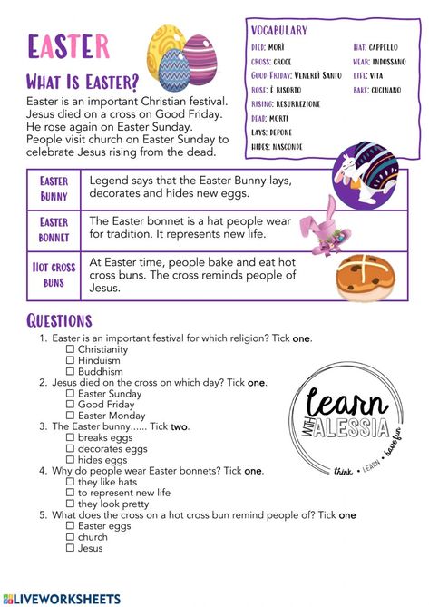 Easter Quiz, Easter History, Easter Worksheets, English Grammar For Kids, Grammar For Kids, English Reading, English As A Second Language (esl), English Lessons For Kids, English Class