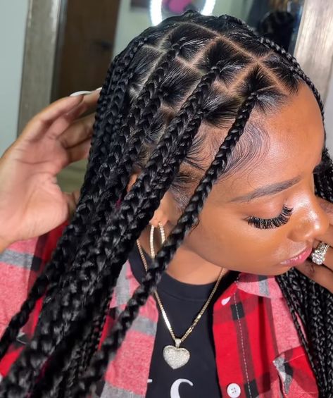 Lightweight Knotless Braids, Knottles Braids Hairstyle Ideas, Crowrows Braids, Large Knotless Box Braids Hairstyles, Medium To Large Knotless Box Braids, Short Medium Box Braids, Regular Box Braids Medium, Braids For Black Women Medium, Normal Box Braids