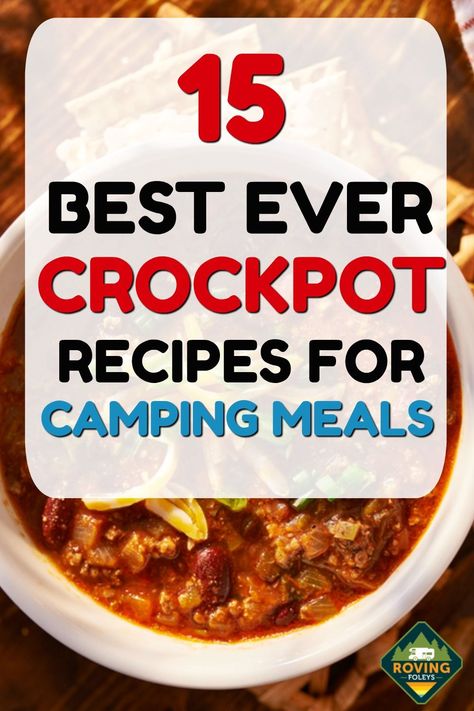 Here are 15 of our best ever crockpot recipes for camping meals.  These crockpot meals make meal planning in an RV kitchen super easy.  These 15 dinner recipes will give you some ideas on what to make for your next camping trip.  #camping #campingdinners #RVrecipes #slowcooker #slowcookerrecipes #rvcooking #mealideas #mealplanningideas #fulltimervliving #rvtravel #rvlifestyle Hot Plate Camping Meals, Recipes For Rv Cooking, Campground Food Ideas, Camping Crockpot Ideas, Camping Meals Recipe, Easy Camping Dinner Ideas Crockpot, Camper Cooking Recipes, Dinner For Camping Ideas, Rv Recipes Travel Trailers Food Ideas