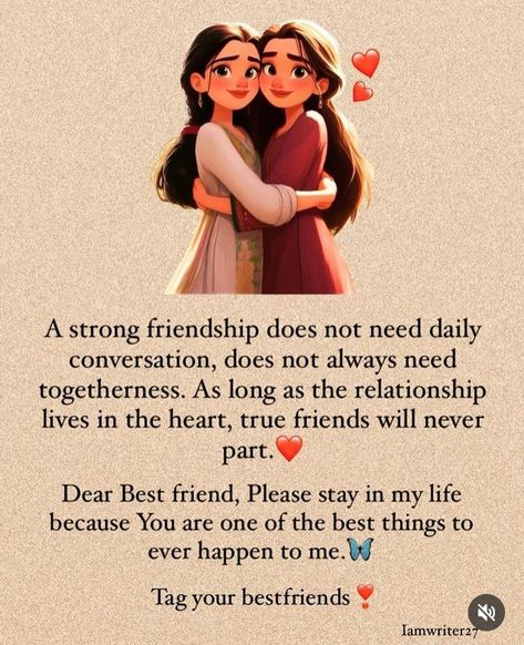 Sweet Msg For Best Friend, Quotes For Everyone, Thoughts For Best Friend, Girl Bestie Quotes, Friendship Attitude Quotes, Story On Friendship, Two Besties Drawing, Friends Quotes Deep, Best Friend Quotes Short Cute