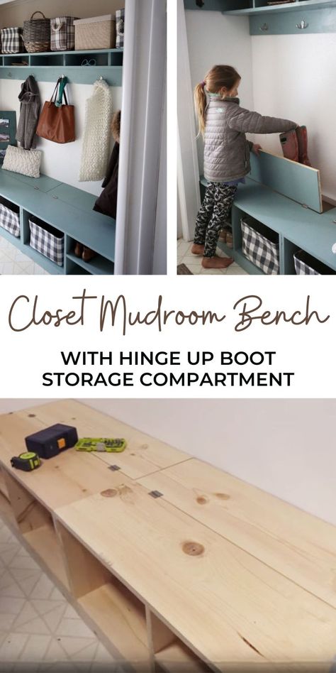 Closet Mudroom, Closet Bench, Diy Entryway Bench, Mudroom Closet, Front Closet, Mudroom Storage Bench, Entry Closet, Entryway Closet, Mudroom Bench Plans