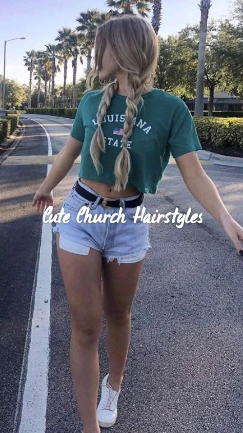 Church Hair Styles, Easy Hairstyles For Church, Cute Summer Hair Ideas, Outfits With Air Force Ones Baddie, Cute Church Hairstyles, Easy Church Outfits, Hairstyles Preppy, Hairstyles For Church, Every Day Hairstyles