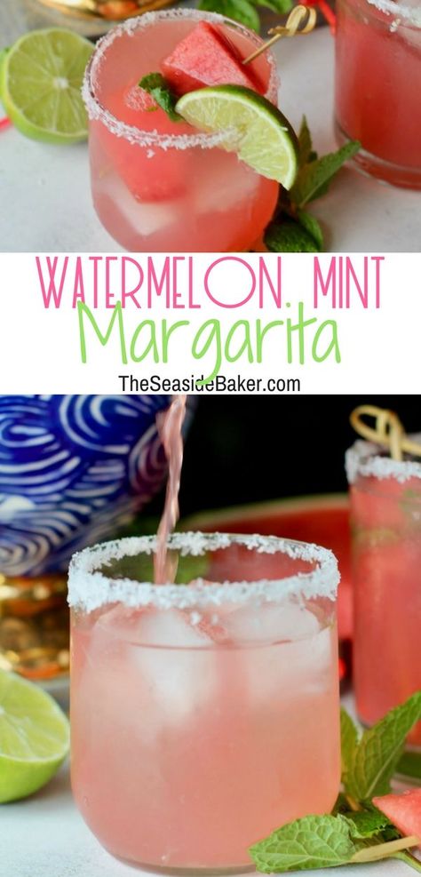 Watermelon And Mint, Watermelon Tequila, Mint Margarita, Mint Drink, Mint Lemonade, Watermelon Margarita, Watermelon Mint, Craft Cocktail, Beverage Recipes