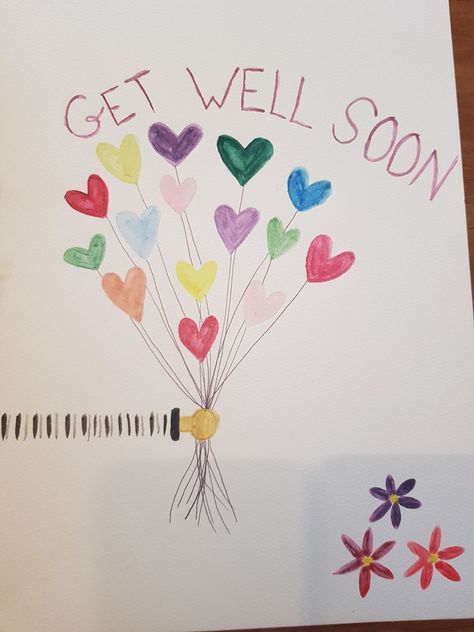 Get Well Soon Cards Diy Watercolor, Get Well Craft, Diy Get Well Soon Cards Homemade, Get Well Soon Homemade Cards, Get Well Soon Kids Crafts, Get Well Poster Ideas, Get Well Soon Poster Ideas, Get Well Soon Watercolor Card, Get Well Soon Cards From Kids