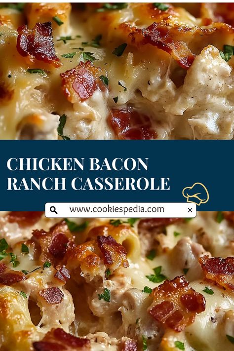 Looking for an easy recipe that’s a hit at any party? This Chicken Bacon Ranch Casserole is creamy, cheesy, and loaded with flavor! Made with tender chicken, crispy bacon, and a delicious Ranch-Alfredo sauce, it's a crowd-pleaser that’s super simple to make. Serve up this tasty dish and watch it disappear fast! 😋 Family Dinner Ideas Chicken, Oven Cooked Bacon, Spicy Ranch Dressing, Hamburger Meat Recipes Ground, Ground Beef Recipes For Kids, Beef Recipes For Dinner Healthy, Ground Beef Recipes Keto, Beef Recipes Keto, Bacon Ranch Casserole