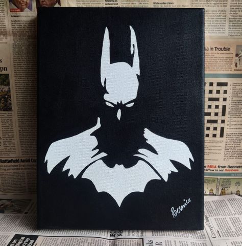 Batman Drawing Aesthetic, Batman Aesthetic Painting, Batman Paintings On Canvas, Bat Man Painting, Batman Acrylic Painting, Batman Painting Ideas, Batman Painting Easy, Batman Art Painting, Batman Canvas Painting