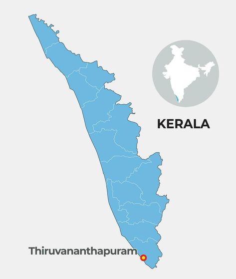 Kerala Map, Map Art Illustration, Map Illustration, Thiruvananthapuram, Illustrated Map, Map Vector, Free Sign, Map Art, Art Illustration