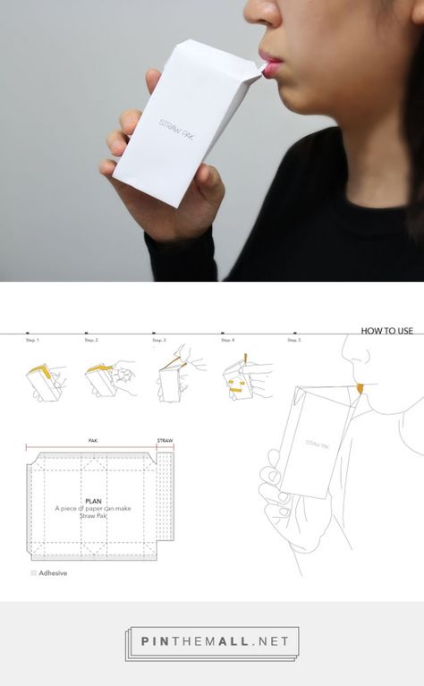 Straw Pak Student Concept packaging by Hongik University (Southkorea) - http://www.packagingoftheworld.com/2016/01/straw-pak-student-project.html Innovative Products Ideas For Students, Poly Bag Design Packaging, Tetra Pak Packaging Design, Plastic Packaging Waste, Plastic Cup Packaging Design, Sustainable Box Packaging Design, Innovative Packaging Design, Hongik University, Packaging Dielines