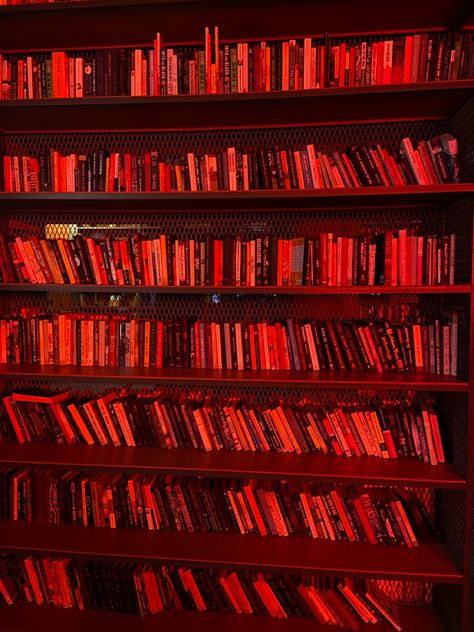 #books #bookshelf #red #redlight Red Library, Red Bookshelf, Library Corner, Phone Setup, Library Aesthetic, Books Bookshelf, Red Books, Red Aesthetic, Book Aesthetic