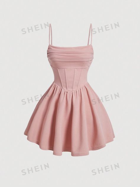 SHEIN MOD Women's Pleated Waist Cami Dress | SHEIN USA Middle School Graduation Dresses, Middle School Dance Dresses, Pink Hoco Dress, Spring Dance Dresses, Cute Dresses For Party, Casual Preppy Outfits, Cute Preppy Outfits, Sweet 16 Dresses