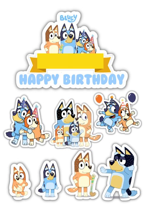 Bingo Cake, Festa Power Rangers, Baby Birthday Party Theme, Bingo Party, Bluey Party, Bluey Birthday, Birthday Party Stickers, Birthday Cake Topper Printable, 2nd Birthday Party Themes