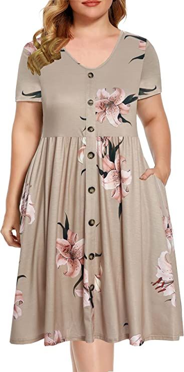 BEDOAR Women's Short Sleeve Pleated Loose Summer Casual Dress with Pockets Knee Length Cocktail Dress B004-Floral Print-14W at Amazon Women’s Clothing store Casual Knee-length Sundress With Pockets, Cheap Floral Print Knee-length Dress, Knee-length Sundress With Pockets, Cheap Floral Print Knee-length Sundress, One Piece Dress Knee Length, Floral Print Knee-length Sleeveless Day Dress, Old Lady Dress, 1 Piece Dress, Knee Length Dresses Casual