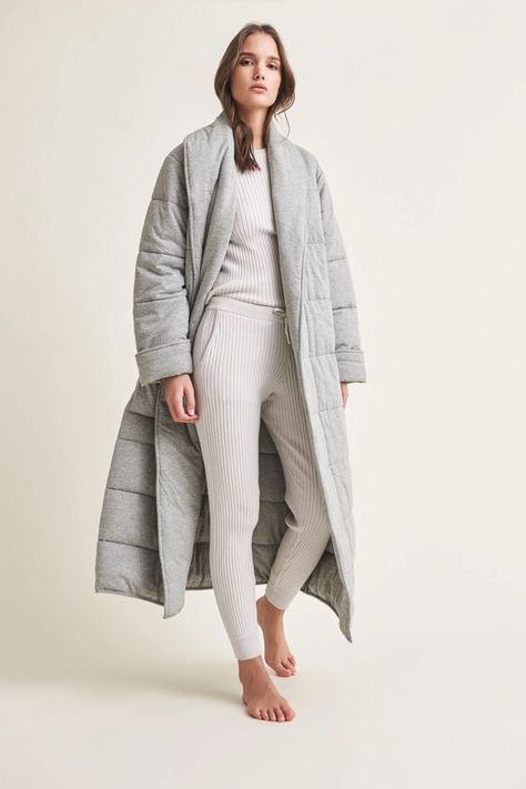 Long Puffer Coat, Pima Cotton, Waist Belt, Front Pocket, Heather Grey, Duster Coat, Pinterest Likes, Long Sleeve Tees, Cashmere