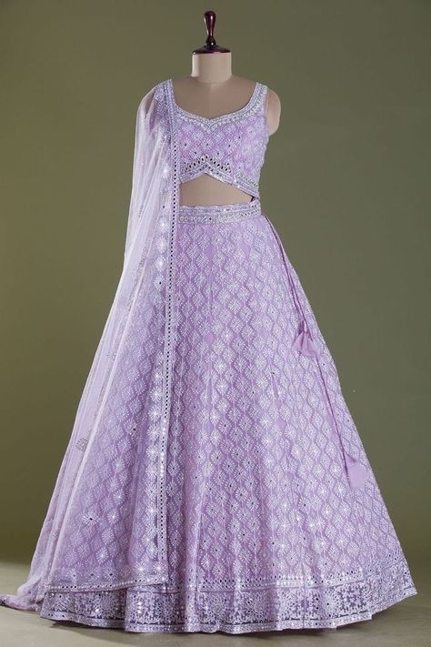 Lavender And White Lehenga, Lavender Colour Dress Indian, Lavender Lehenga Designs, Lavender Dress Indian, Lavender Salwar Suit, Lavender Indian Outfit, Lavender Colour Lehenga, Lehenga Designs For Women, Lehenga Patterns