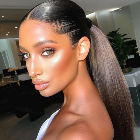 Middle Part Mid Ponytail, Slick Back Middle Part Ponytail, Center Part Ponytail, Middle Part High Bun, Middle Part Low Ponytail, Middle Ponytail, Sleek Ponytail Weave, Sleek Middle Part, Middle Part Ponytail