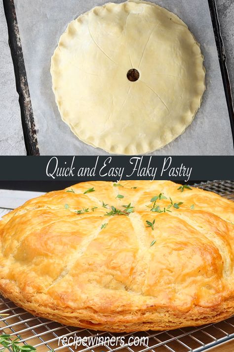 Quick and Easy flaky Pastry - crisp, buttery, delicious in less than 15 minutes Flaky Pastry Recipe, Pie Pastry Recipe, Pastry Dough Recipe, Pastry Appetizer, Pastry Recipe, Pies Maker, Sweet Rolls, Pastry Art, Savoury Baking