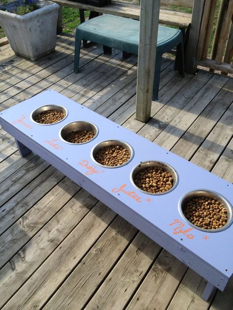 Dog feeding station for a home with multiple dogs Cat Food Station, Dog Food Station, Cat Feeding Station, Pet Feeding Station, Puppy Room, Dog Feeding Station, Raised Dog Bowls, Multiple Dogs, Food Dog