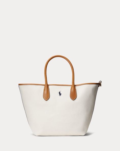 Canvas Medium Bellport Tote College Tote Bag, Ralph Lauren Tote, Uni Bag, Ralph Lauren Bags, Womens Designer Bags, Women Ralph Lauren, Leather Duffle Bag, College Bags, Statement Bag