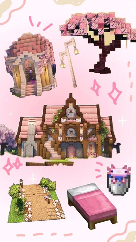 credit to the real owner of build Pink Blocks Minecraft, Mc Outdoor Decor, Hardcore Minecraft Base, Themes For Minecraft Worlds, Fairy Garden Minecraft Ideas, Minecraft Pink Pallet, Minecraft Pink Decoration, Medium Minecraft House Ideas, Minecraft Pink Floor Designs