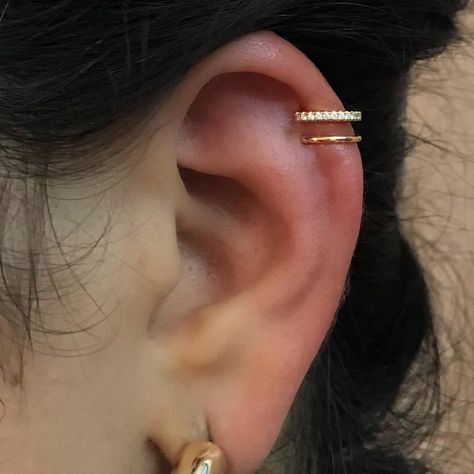 Double Helix Jewelry, Double Helix Piercings Aesthetic, Double Helix Piercing Ideas, Double Helix Piercings, Double Helix Piercing, Flat Piercing, Helix Jewelry, Double Helix, Earrings Aesthetic