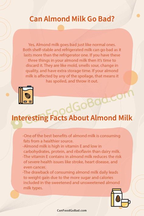 Can Almond Milk Go Bad And Make You Sick Almond Milk Benefits, Milk Facts, Pantry Rack, Leftover Milk, Can Food, Almond Benefits, Milk Benefits, Pantry Fridge, Homemade Almond Milk