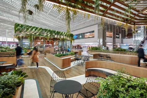 Health and Architecture in the Home and Office: Biophilic Design - UNStudio Airport Architecture, Food Court Design, Mall Food Court, Air Port, Health And Wellness Center, Green Facade, Airport Design, Mix Use Building, Biophilic Design