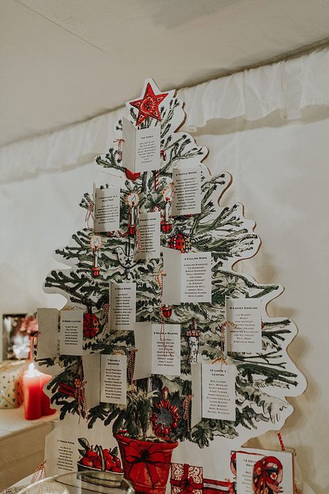 Advent Calendar Seating Chart, Christmas Trees For Wedding, Christmas Table Plan Wedding, Christmas Vintage Wedding, Table Numbers Christmas Wedding, Wedding Seating Chart Christmas, Seating Chart Christmas, Christmas Tree Seating Chart, Traditional Christmas Wedding