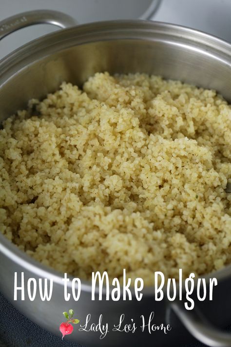 Bulgur is simply dried, cracked wheat. It's considered whole wheat grain and it's very easy to make. In 10 minutes or so, you'll have a great side dish! #LadyLee'sHome Bulger Wheat Recipes Breakfast, How To Make Bulgar Wheat, How To Cook Bulgar Wheat, Bulgar Wheat Recipes, Bulgar Recipes, Bulgur Wheat Recipes, Turkish Rice, Kibbeh Recipe, Tabouli Recipe