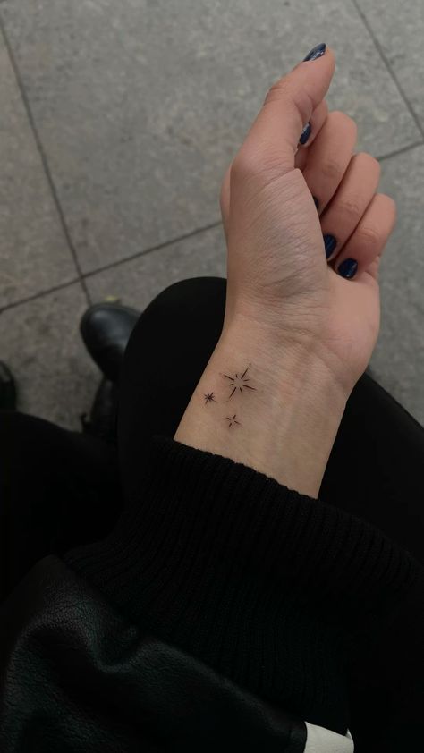 North Pole Tattoo, North Stars Tattoo, Binary Star Tattoo, Disney Stars Tattoo, Wrist Sparkle Tattoo, The North Star Tattoo, Disney Star Tattoo, Korea Tattoo Minimal, Stars Tattoo Wrist