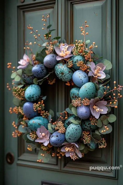 Easter Wreaths For Front Door, Easter Egg Wreath Diy, Front Door Awning, Easter Front Door, Door Awning, Creative Easter Eggs, Egg Wreath, Easter Wreath Diy, Easter Egg Wreath