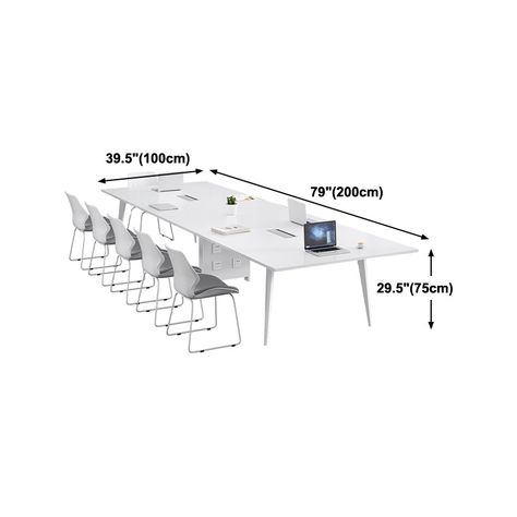 Product Overview What is Included Size: 47.2"L x 23.6"W x 29.5"H 55.1"L x 27.6"W x 29.5"H 63"L x 31.5"W x 29.5"H 70.9"L x 35.4"W x 29.5"H 78.7"L x 39.4"W x 29.5"H 86.6"L x 39.4"W x 29.5"H 94.5"L x 47.2"W x 29.5"H Style: Modern Desk Type: Writing Desks Shape: Square/ Rectangle Color: White Table Top Color: White Base Color: White Base Material: Metal Base Type: Parsons Top Wood Species: Manufactured Wood Wood Tone: White Wood Purposeful Distressing Type: No Distressing Length: Medium Desk (40-60 Wooden Meeting Table, Cafe Bar Stools, Modern Bureau, Home Office Modern, White Table Top, Meeting Table, Colorful Table, Modern Desk, Table Height