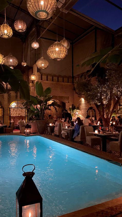 Marrakesh Aesthetic, Morocco Villa, Marrakech Morocco Aesthetic, Morroco Marrakech, Morocco Vacation, Moroccan Summer, Moroccan Nights, Morocco Aesthetic, Hotel Ads