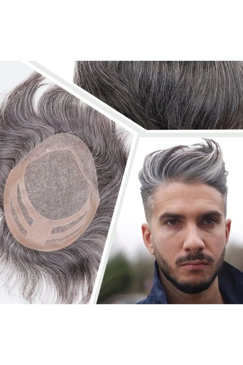 Mens Wigs Toupee for Men European Virgin Human Hair Weave Unit for Man Hair Toupee Mono Lace Top Skin PU Men Hair Replacement System Mens Hairpiece (1B Mixed 50% Grey White Hair) White Hair Beauty, Hair Replacement For Men, Grey White Hair, Hair Replacement Systems, Hair Toupee, Mens Wigs, Hair Replacement, Men Hair, Hair Weave