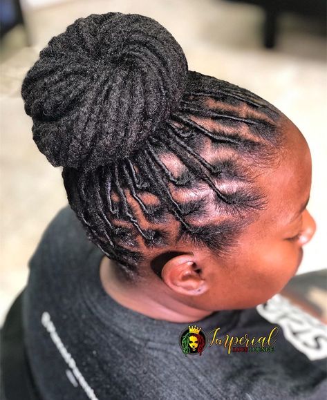 Dreadlock Buns Black Women Dreads, Bun Loc Styles For Women, Loc Bun Styles, Locs In A Bun, Loc Buns, Natty Dreads, Messy Loc Bun, Loc Updos, Loc Bun