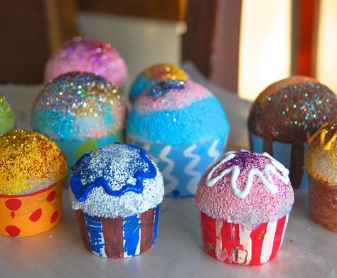 ikat bag: Cupcakes Polystyrene Balls Craft, Simple Arts And Crafts, Cupcake Crafts, Simple Arts, Dessert Stands, Dramatic Play Ideas, Monkey Crafts, Messy Crafts, Ikat Bag