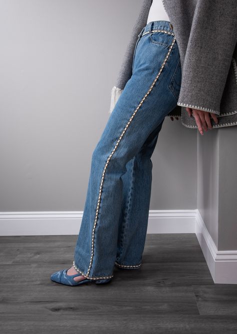 Chanel Side Chain Denim Jeans Chanel Outfit, Personal Shopper, Denim Jeans, Ootd, Chanel, Lounge Wear, Chain, Clothes