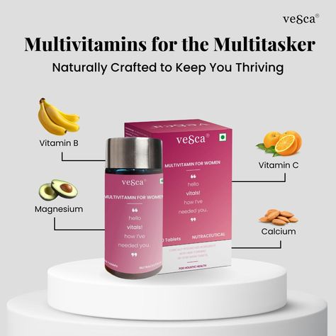 Multivitamins for the Multitasker: Fuel your day with Vesca’s naturally crafted formula designed for women. Packed with essential nutrients, it’s your daily boost for a healthier, stronger you—because you deserve to feel your best while taking on the world every day. 💪🌸" Multivitamins for women, Natural ingredients, Healthier lifestyle, Women's wellness, Nutritional supplements, Daily vitamins, Energy boost, Strength and vitality, Healthy living, Women's health #VescaVitamins #WomenWellness... Multivitamins For Women, Daily Vitamins, Vitamins For Women, Energy Boost, Essential Nutrients, Healthier Lifestyle, Women's Health, Womens Wellness, Nutritional Supplements